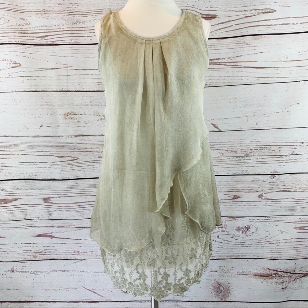 Flora Ashley boho lace sheer layered beige gold